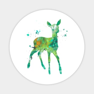 Green Fawn Watercolor Painting Magnet